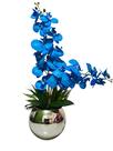 Vaso Completo Arranjo Tailândia Espelhado Com 2 Orquídeas Azuis Permanente- M