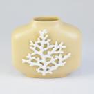 Vaso de Cerâmica Aquarius Bege c/Coral em Relevo 14x10x17cm