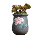 Vaso de flores cerâmico médio pintado à mão com design floral 12x12x15,5 cm