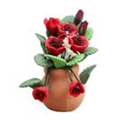 Vaso de flores em miniatura Dollhouse em escala 1:12 com argila rosa vermelha Vaso de flores em miniatura Dollhouse em escala 1:12 com argila rosa vermelha