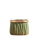 Vaso de flores quadrado de cerâmica com design em relevo de espiga de trigo