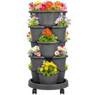Vaso de Jardim Vertical VECELO 5 Andares Autorrega Cinza Escuro Vaso de Jardim Vertical VECELO 5 Andares Autorrega Cinza Escuro