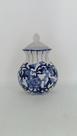 Vaso de Parede em Porcelana Branco e Azul Floral 16x8,5x23cm