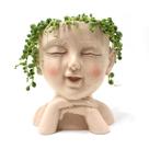 Vaso de plantas de resina de vaso de flores com design de mão no queixo com rosto sorridente
