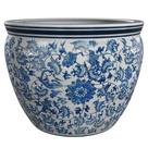 Vaso de Porcelana Vermelho Lantern 41cm Floral Azul e Branco