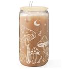Vaso de Vidrio SANDJEST Mushroom 16oz con Tapa Acrílica y Popote de Vidrio