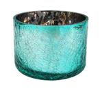 Vaso de Vidro Azul Craquelado Castiçal para Casa 12cm