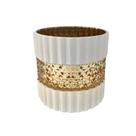 Vaso de Vidro Branco Fosco Gold Decorativo para Casa 12cm