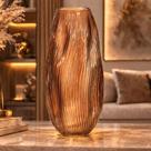 Vaso de Vidro Canelado Marrom Decorativo Elegante -33cm