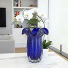 Vaso de Vidro Murano Azul Royal Com Dourado 26 Cm