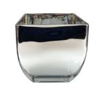 Vaso de Vidro Prata Metálico Quadrado p/ Casa 13cm