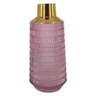 Vaso de Vidro Rosa e Metal Dourado M - Decorafast