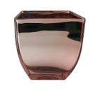 Vaso de Vidro Rose Metálico Quadrado p/ Casa 16cm