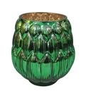 Vaso de Vidro Verde Detalhes Oval Decorativo para Casa 15cm