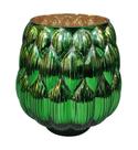Vaso de Vidro Verde Detalhes Oval Decorativo para Casa 22cm