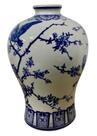 Vaso Decor Cerâmica Portuguesa Beija Flor Azul e Branco 26cm
