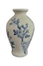 Vaso Decor Cerâmica Portuguesa Floral Azul e Branco 15cm