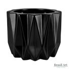Vaso Decorativo Baixo Frisos em Cerâmica Preto