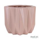 Vaso Decorativo Baixo Frisos em Cerâmica Rose