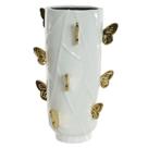 Vaso decorativo ceramica borboleta branco dourado 40cm florarte - FLOR ARTE