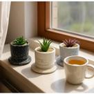 Vaso Decorativo com Suculenta Artificial Estilo Pedra Cimento