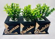 Vaso Decorativo em mdf preto com frases kit 3 peças com bandeja e com apliques em mdf