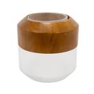 Vaso decorativo em vidro e madeira 21x21cm