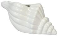 Vaso Decorativo Flores Cerâmica Branco Concha Espiral Oceano