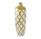 Vaso Decorativo Maior Ceramica Branco e Dourado Xadrez Luxo