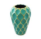 Vaso Decorativo Maior Ceramica Verde e Dourado Luxo