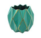 Vaso Decorativo Medio Cerâmica Verde e Dourado Moderno Luxo