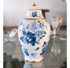 Vaso Decorativo Porcelana Azul E Branca Com Tampa 33x18