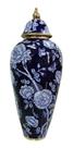 Vaso Decorativo Porcelana Azul Marinho Branco Dourado 46x17