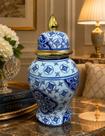 Vaso Decorativo Potiche Elegante Português Azul Branco-36 cm