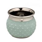 Vaso decorativo redondo verde e borda prata