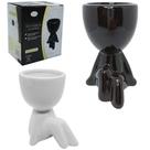 Vaso decorativo robert plant sentado de porcelana preto / branco 11x7,5x9cm