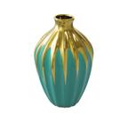 Vaso Decorativo Tradicional Ceramica Verde e Dourado Luxo