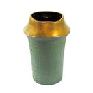 Vaso Decorativo Verde e Dourado Ceramica Cinza Moderno Luxo