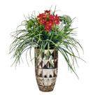 Vaso Decorativo Vidro Dourado Facetado Arranjo Flor Vermelha