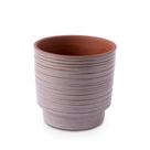 Vaso em ceramica brilho verde/marrom com ranhuras e pedestal