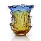 Vaso Em Cristal Murano Água Marinha E Âmbar São Marcos 21cm