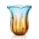Vaso Em Cristal Murano Água Marinha E Âmbar São Marcos 34cm