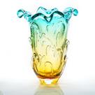 Vaso Em Cristal Murano Esmeralda E Âmbar - São Marcos 37cm
