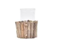 Vaso em vidro com cachepot em madeira dry 23x15cm