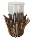 Vaso em vidro com cachepot em madeira dry 32x23cm