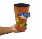 Vaso Enfeite Jardim Quintal Varanda Passaro Flor De Ferro Laranja (SYBO-G6)