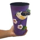 Vaso Enfeite Jardim Quintal Varanda Passaro Flor De Ferro Roxo