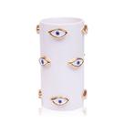 Vaso Eye Gold Cerâmica Branco C/ Olho Azul