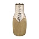 Vaso garrafa decor rustico 2 tons de madeira e prata