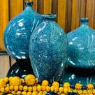 Vaso Garrafa P Azul Royal em Cerâmica - Pintura Radioativa